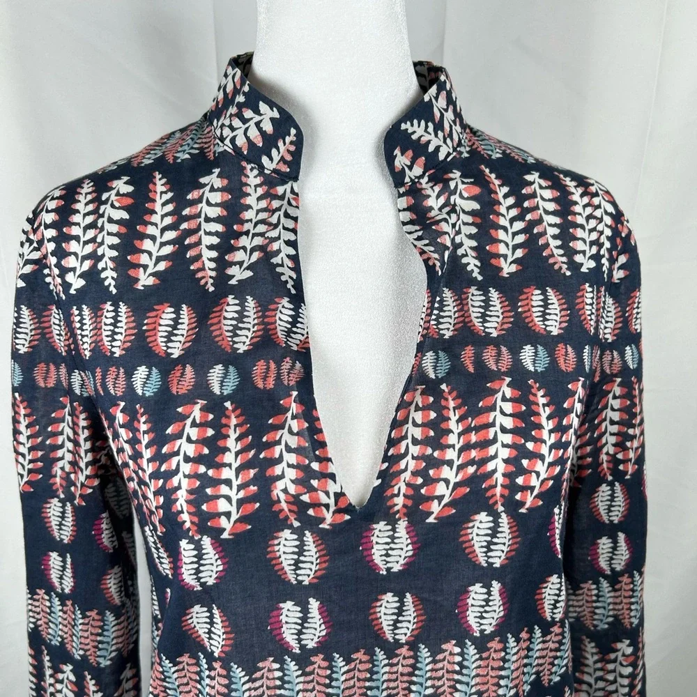 Tory Burch Fern Tunic Top Size 4 Navy Blue Crochet Cotton